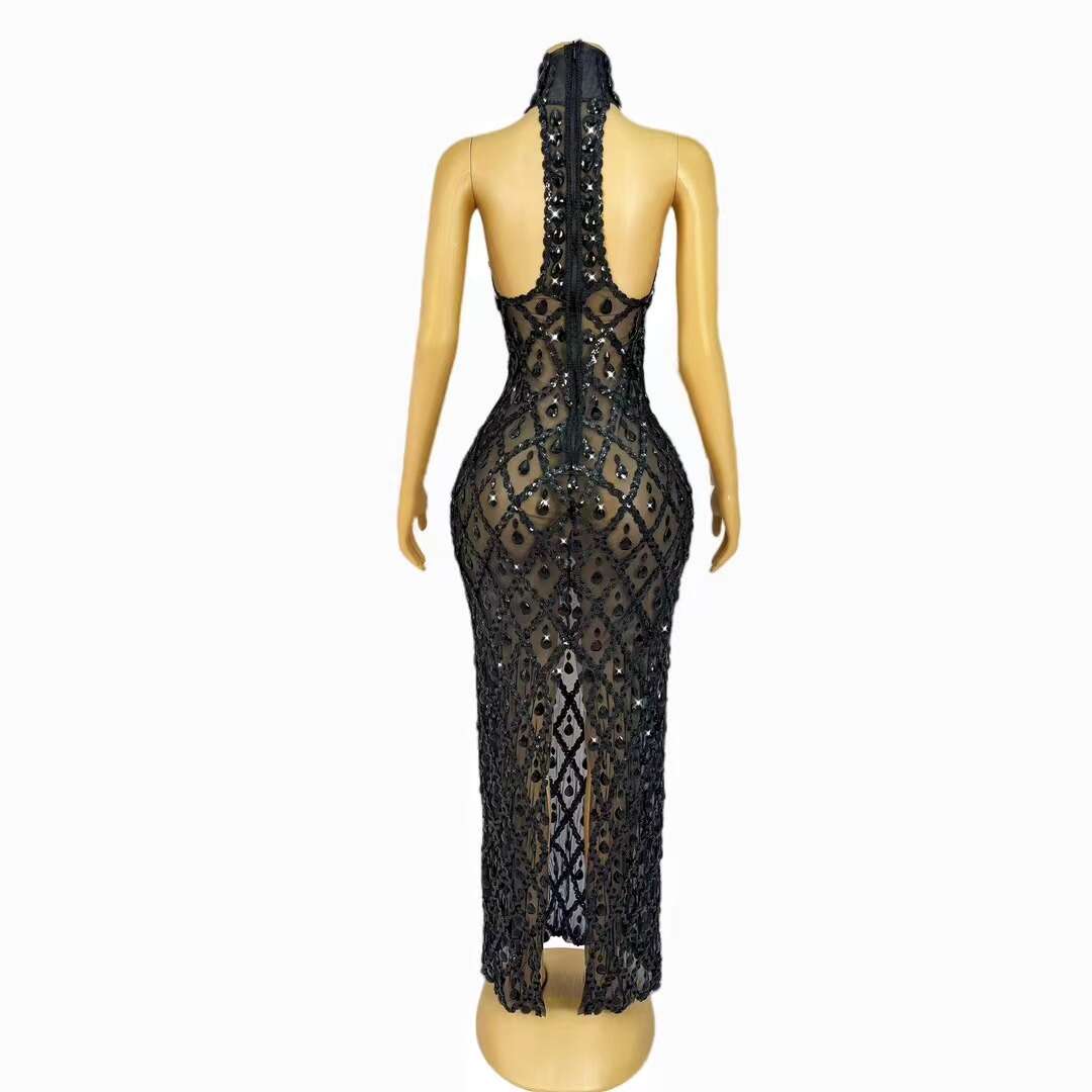 CELESINYI Diduanshaokaojia Crystal Black Diamond Gown