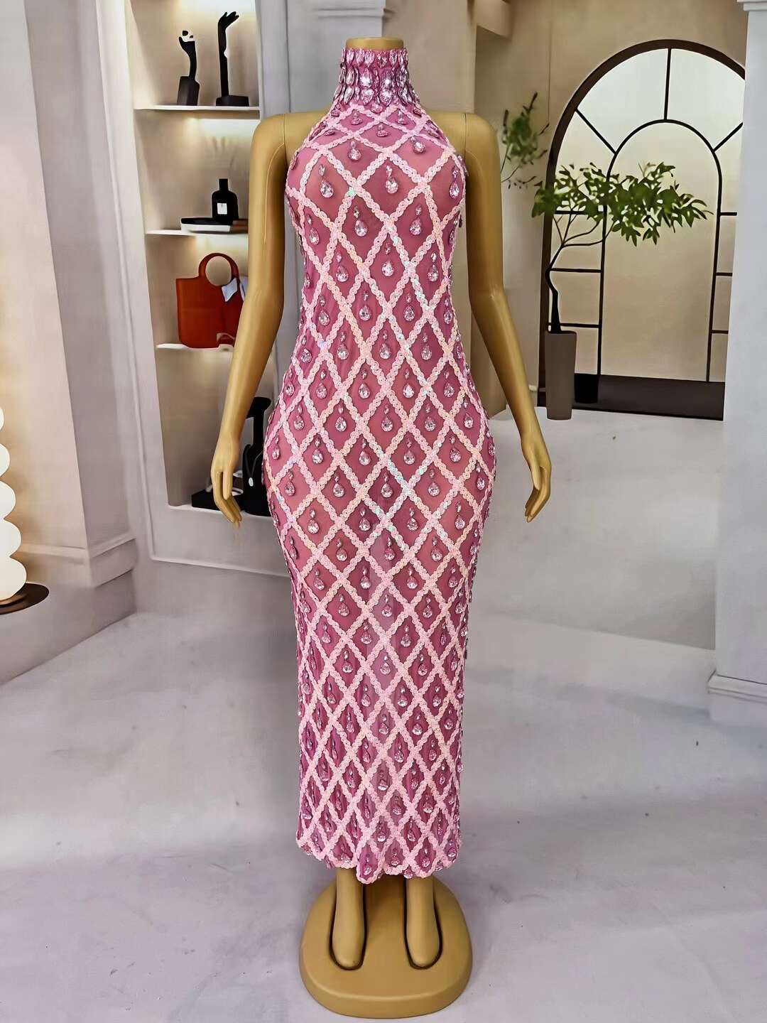 CELESINYI Diduanshaokaojia Crystal Pink Diamond Gown