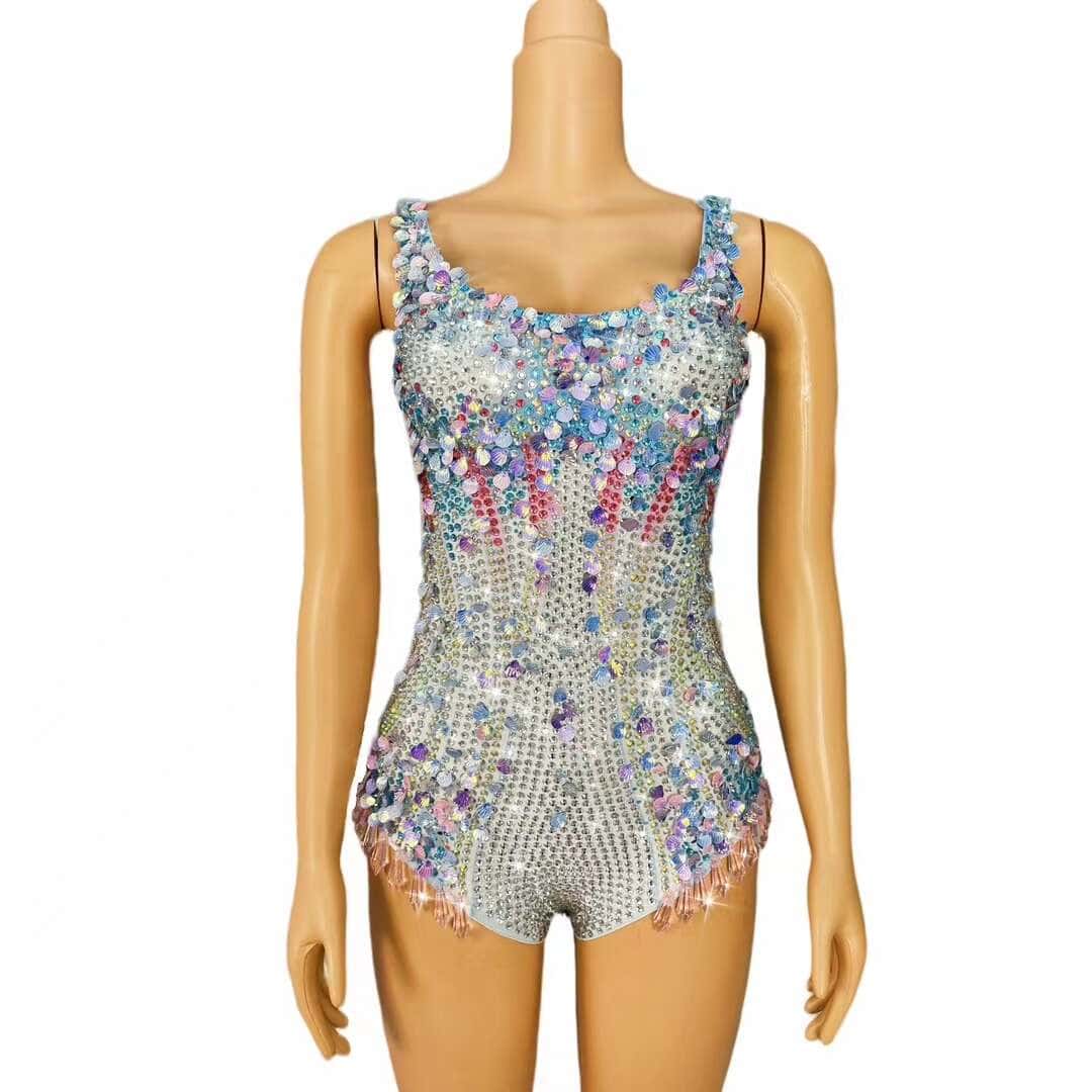 CELESINYI Lanmeimei Crystal Blue Scallop Bodysuit