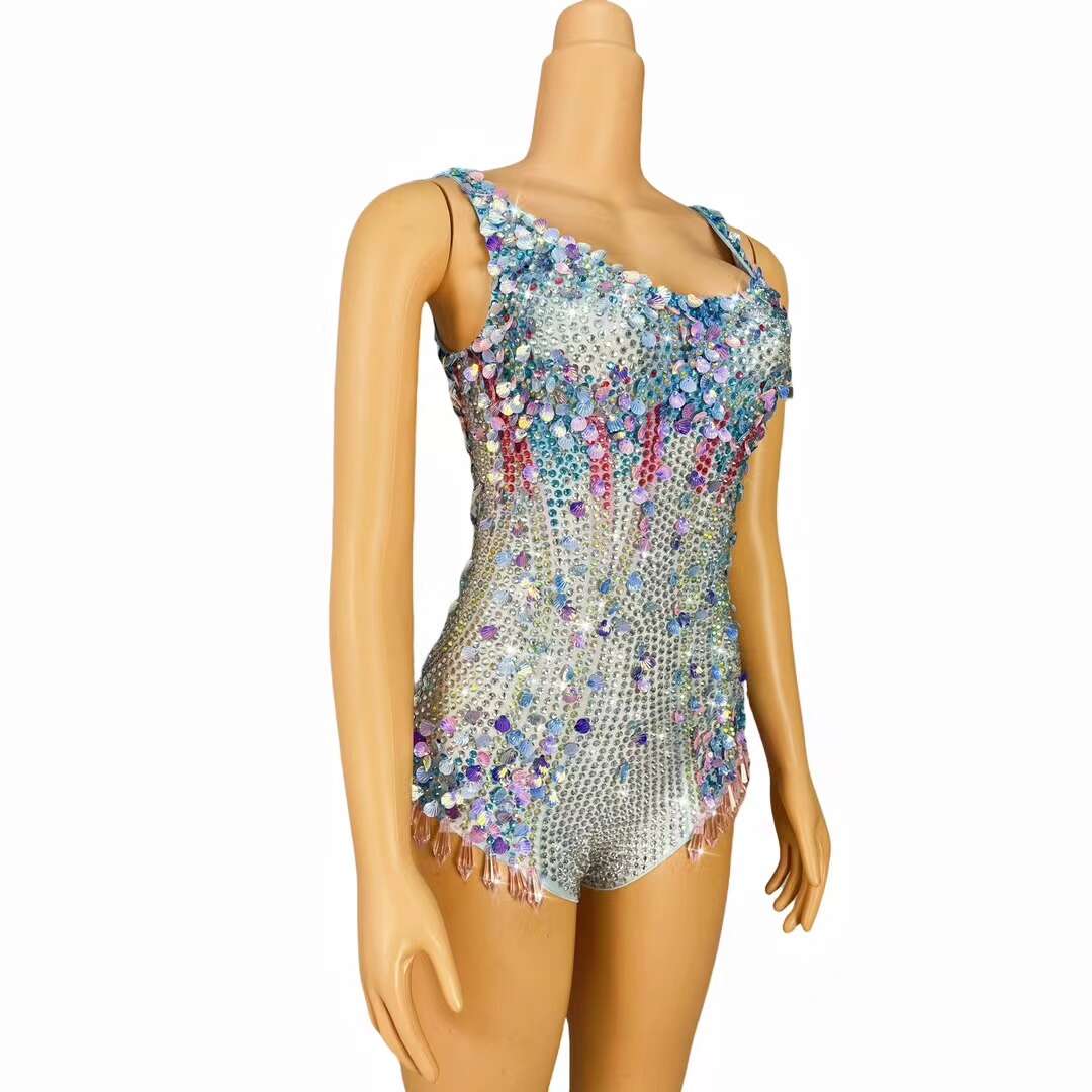 CELESINYI Lanmeimei Crystal Blue Scallop Bodysuit