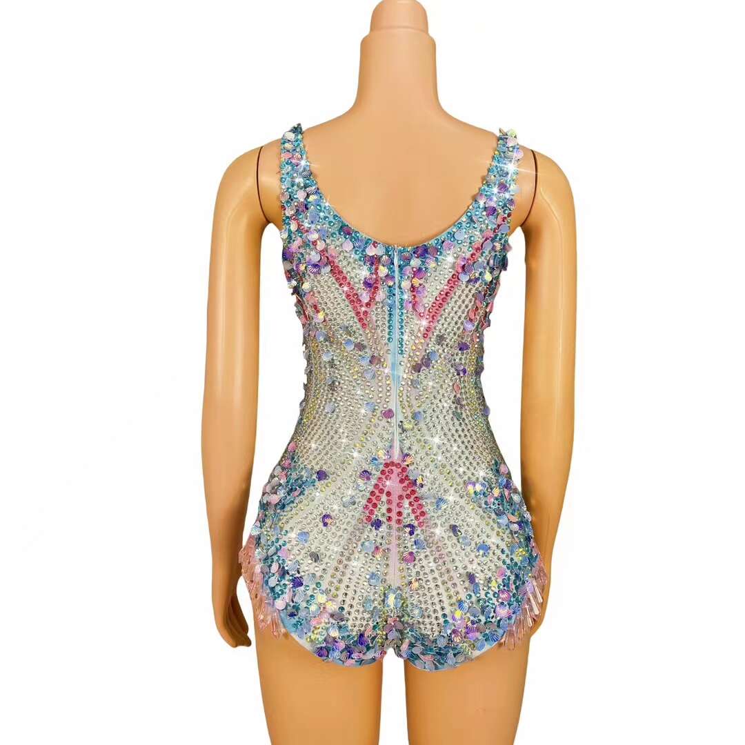 CELESINYI Lanmeimei Crystal Blue Scallop Bodysuit