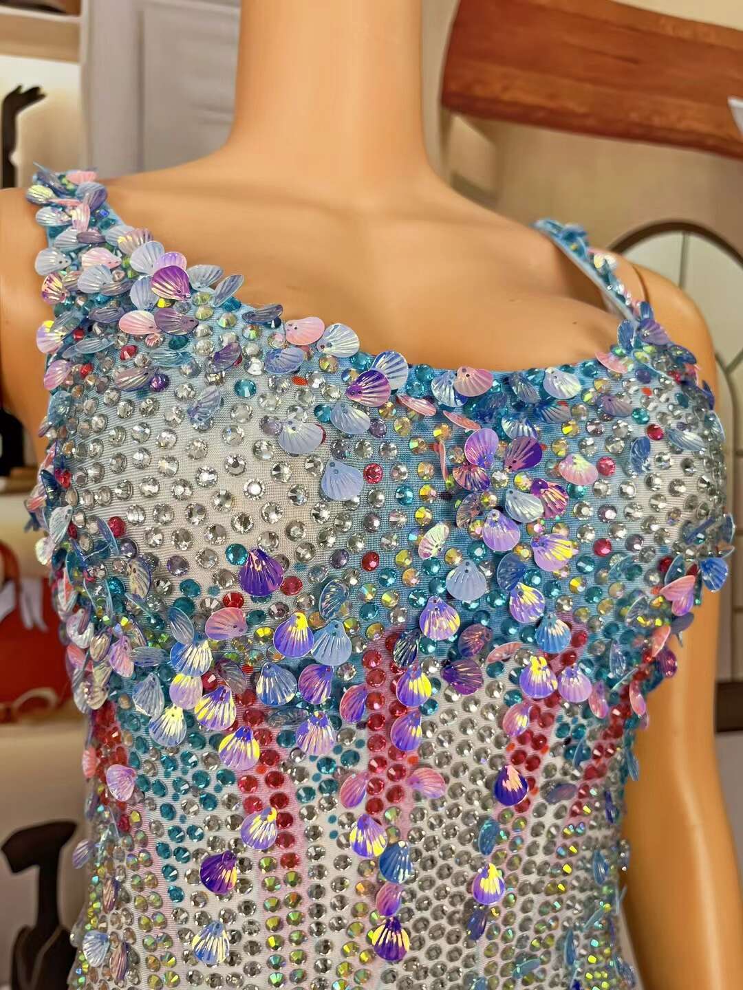 CELESINYI Lanmeimei Crystal Blue Scallop Bodysuit