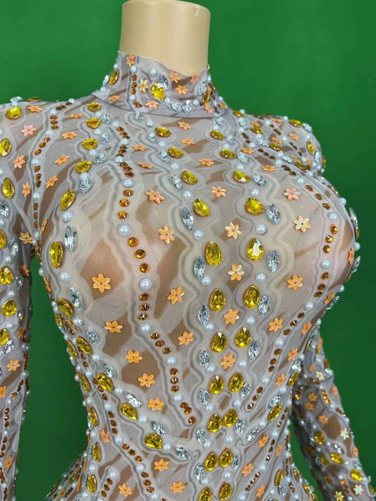 CELESINYI Xuehuawen Crystal Snowflake Bodysuit
