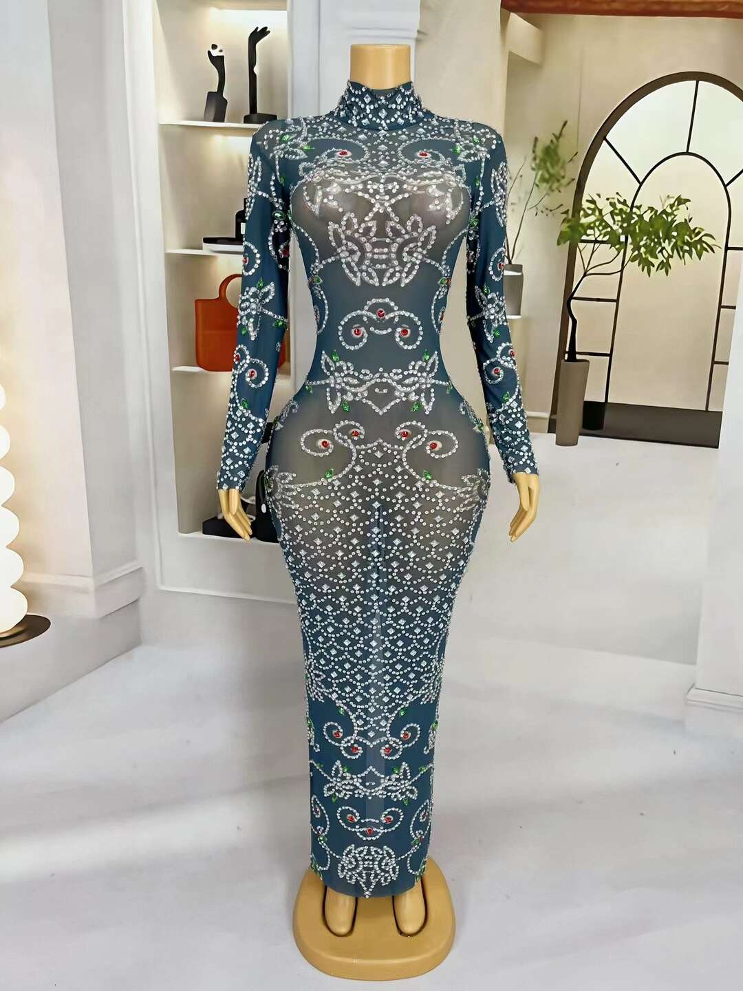 CELESINYI Hualian Crystal Deep Teal Gown
