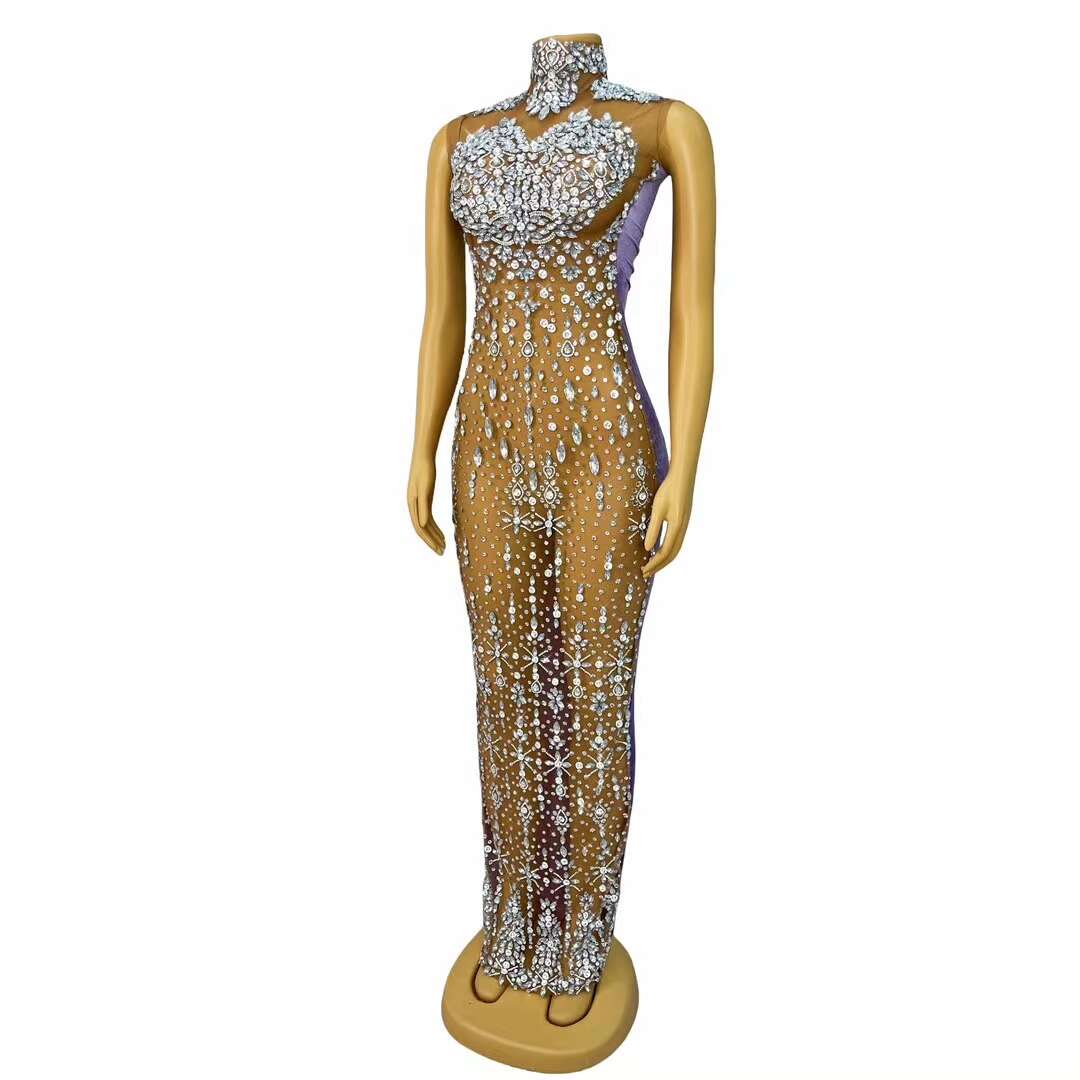 CELESINYI Hanxu Crystal Purple Illusion Gown