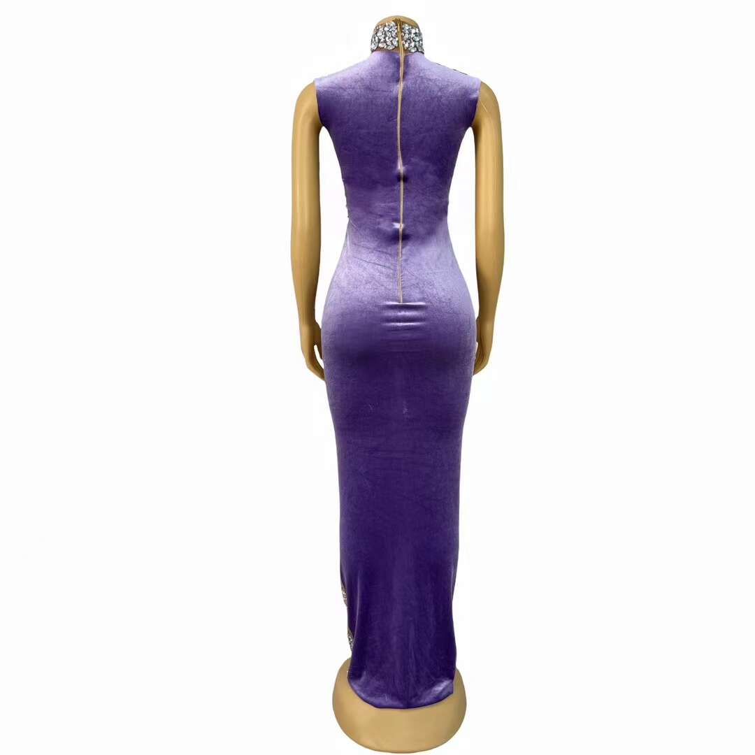 CELESINYI Hanxu Crystal Purple Illusion Gown