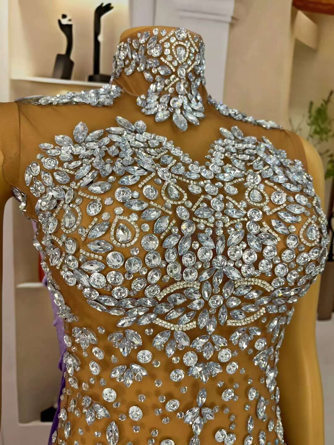 CELESINYI Hanxu Crystal Purple Illusion Gown