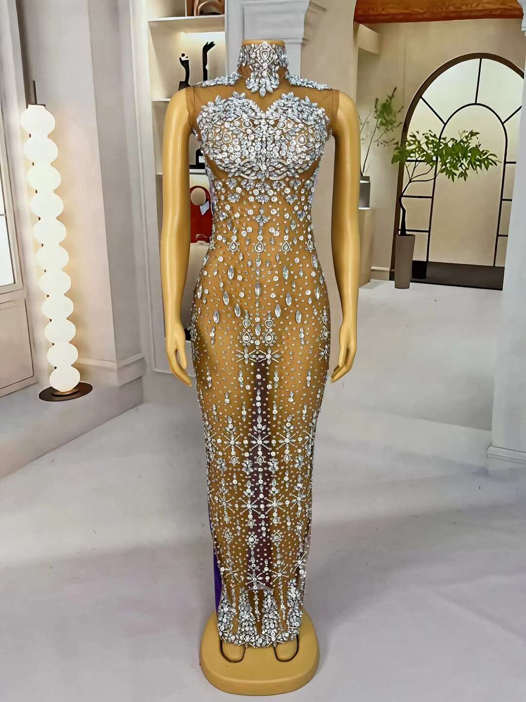 CELESINYI Hanxu Crystal Purple Illusion Gown