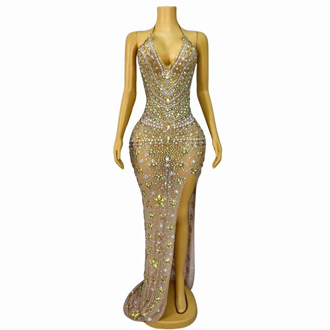 CELESINYI Xiaoxianghua Crystal Skin Gold Mermaid Gown