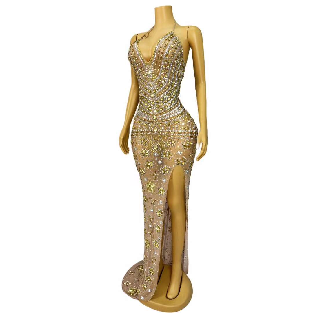 CELESINYI Xiaoxianghua Crystal Skin Gold Mermaid Gown