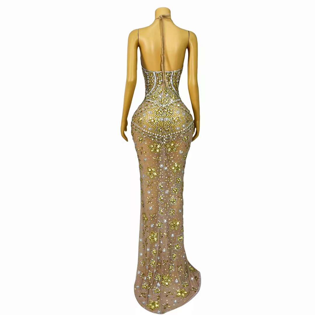 CELESINYI Xiaoxianghua Crystal Skin Gold Mermaid Gown