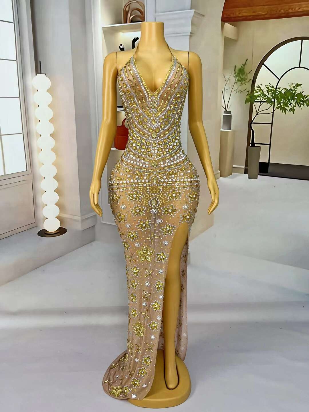 CELESINYI Xiaoxianghua Crystal Skin Gold Mermaid Gown