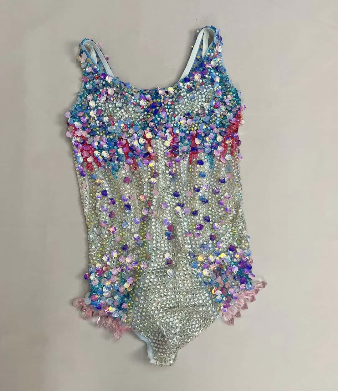 CELESINYI Lanmeimei Crystal Mesh Scallop Bodysuit