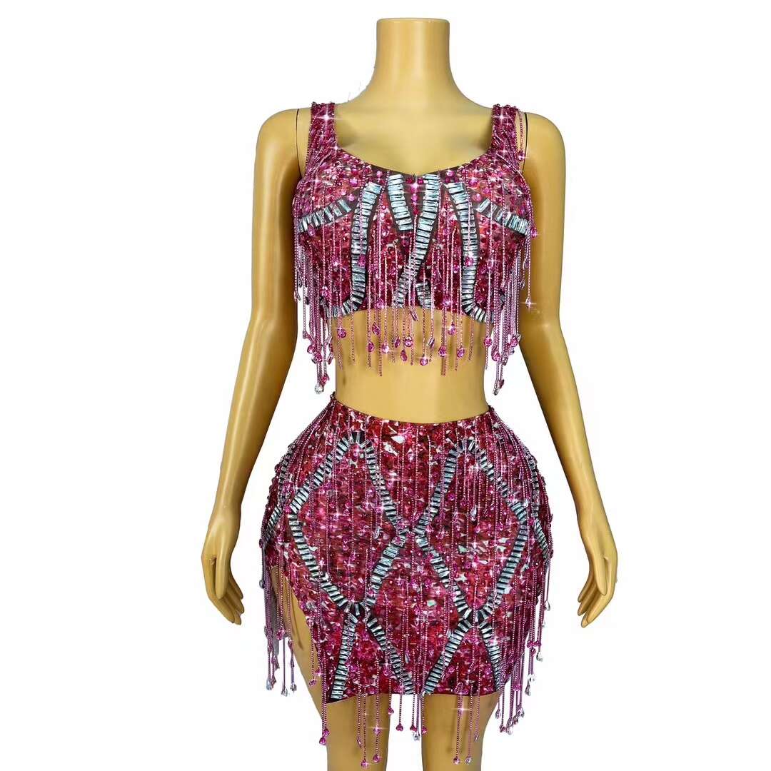 CELESINYI Caodi Crystal Purple Fringe Set