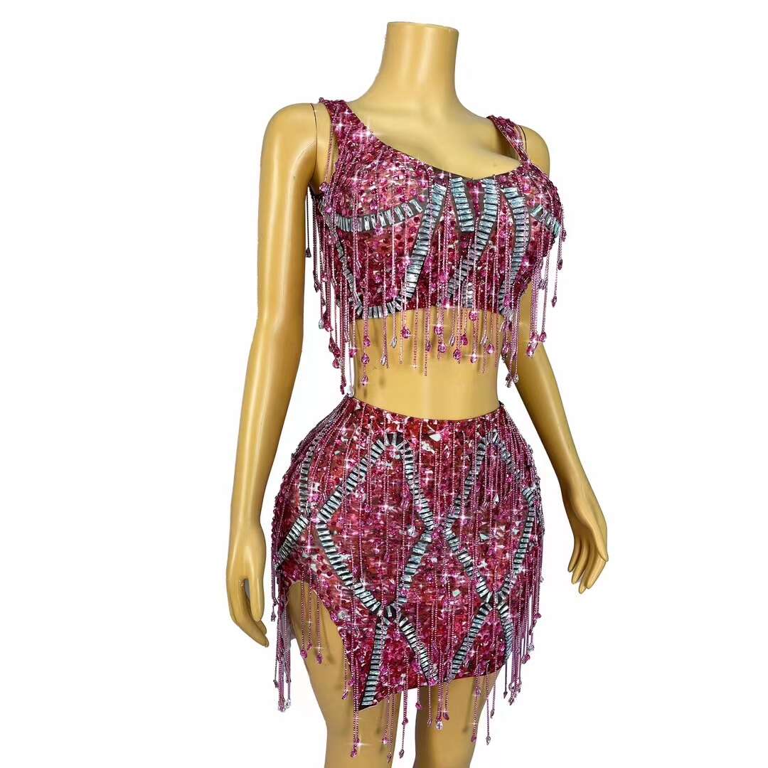CELESINYI Caodi Crystal Purple Fringe Set