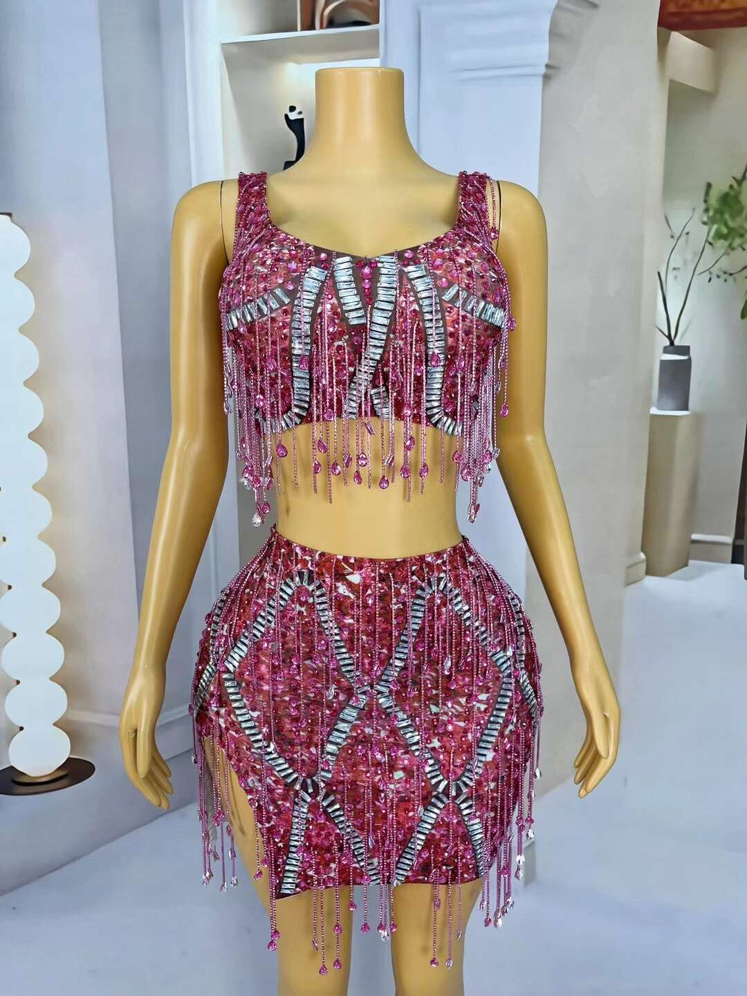 CELESINYI Caodi Crystal Purple Fringe Set