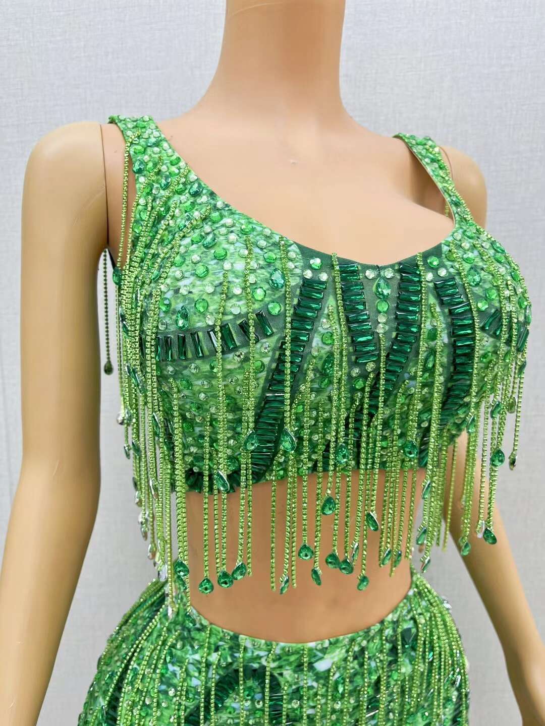CELESINYI Caodi Crystal Teal Fringe Set