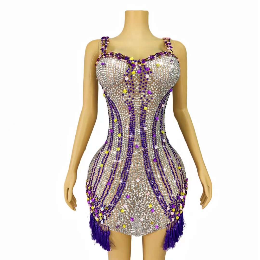 CELESINYI Beikequn Crystal Purple Shell Mini Dress
