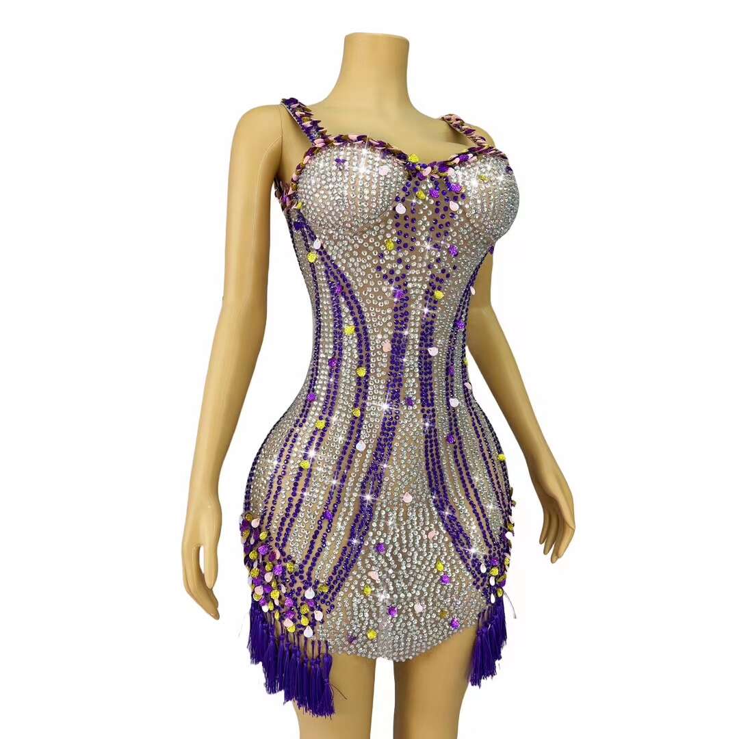 CELESINYI Beikequn Crystal Purple Shell Mini Dress