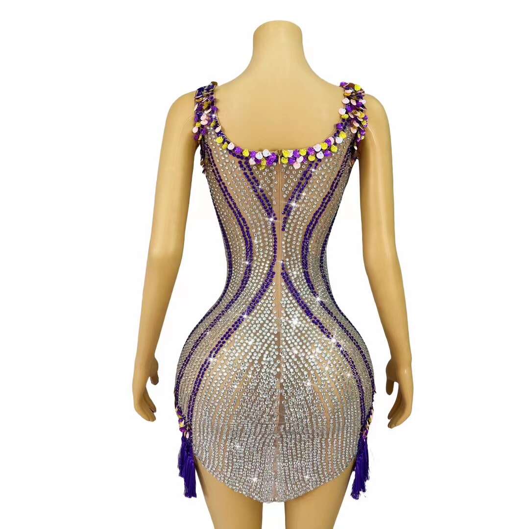 CELESINYI Beikequn Crystal Purple Shell Mini Dress