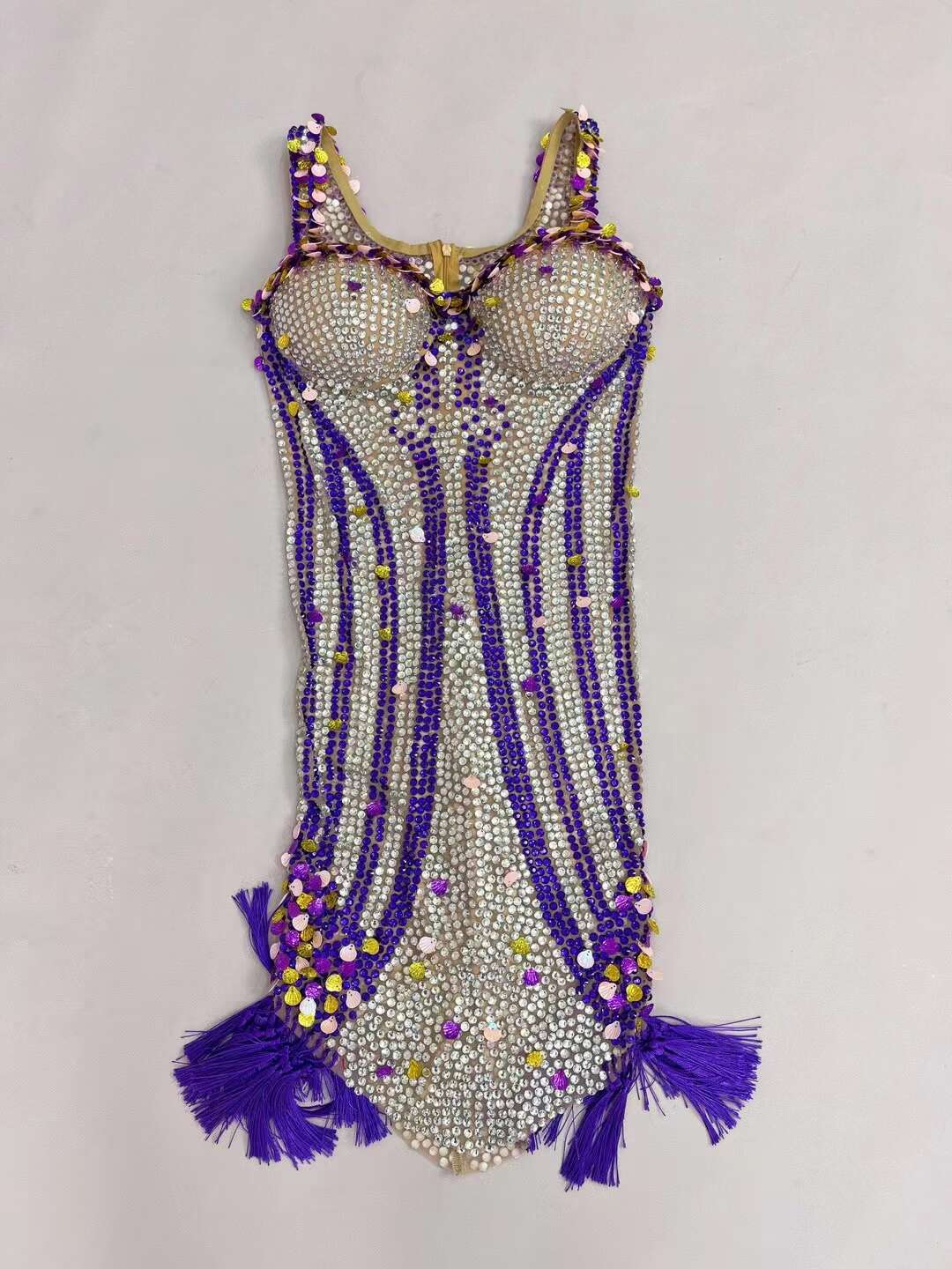 CELESINYI Beikequn Crystal Purple Shell Mini Dress