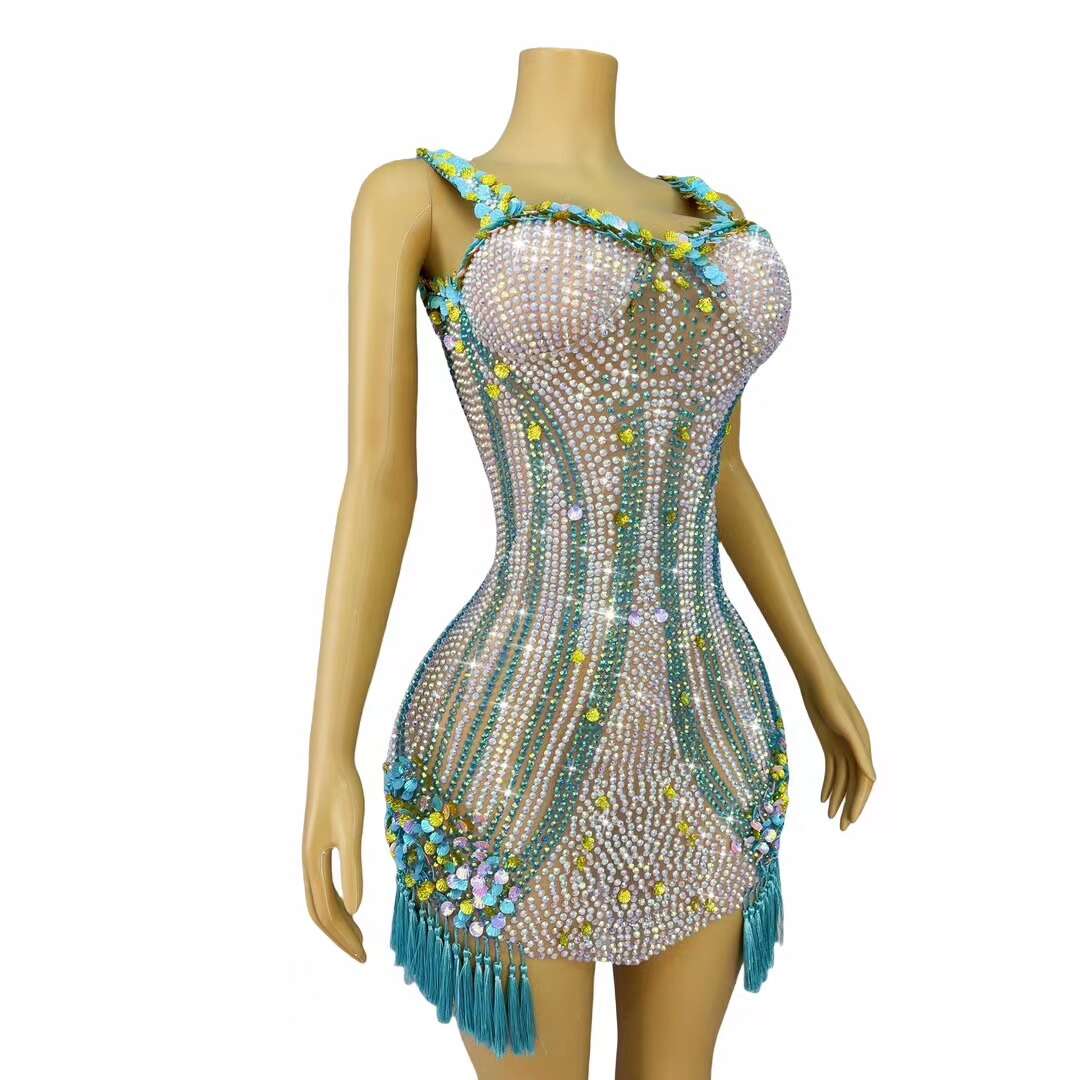 CELESINYI Beikequn Crystal Blue Shell Mini Dress