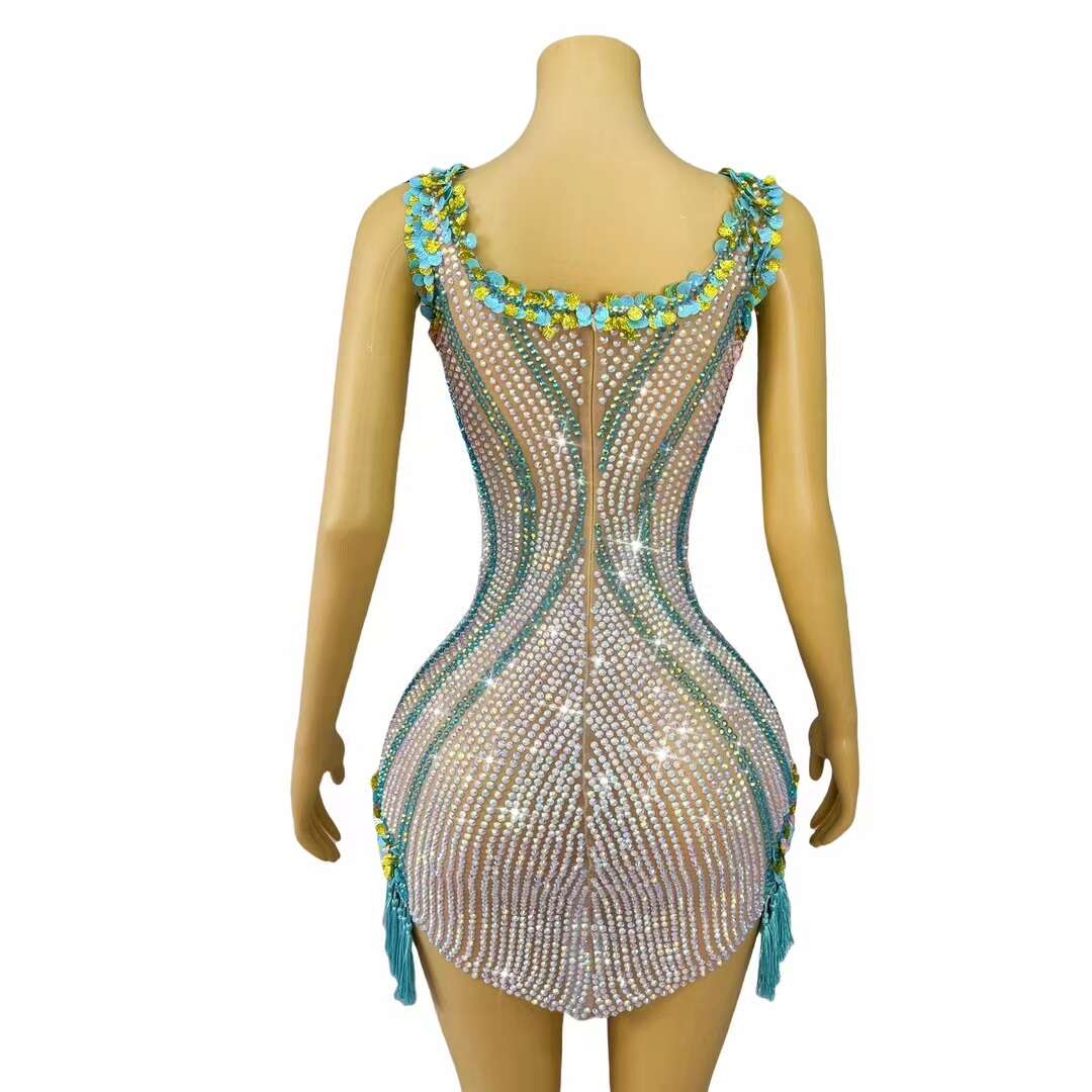 CELESINYI Beikequn Crystal Blue Shell Mini Dress