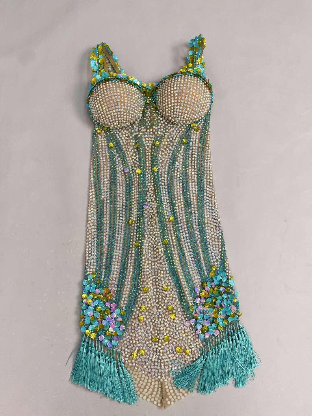 CELESINYI Beikequn Crystal Blue Shell Mini Dress