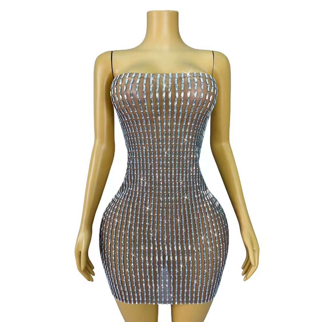 CELESINYI Changtiaomoxiong Crystal Bar Mini Dress