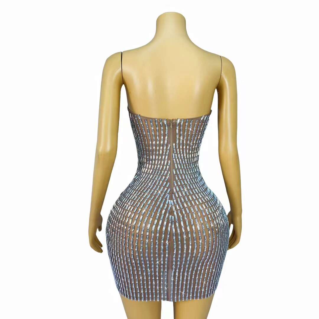 CELESINYI Changtiaomoxiong Crystal Bar Mini Dress
