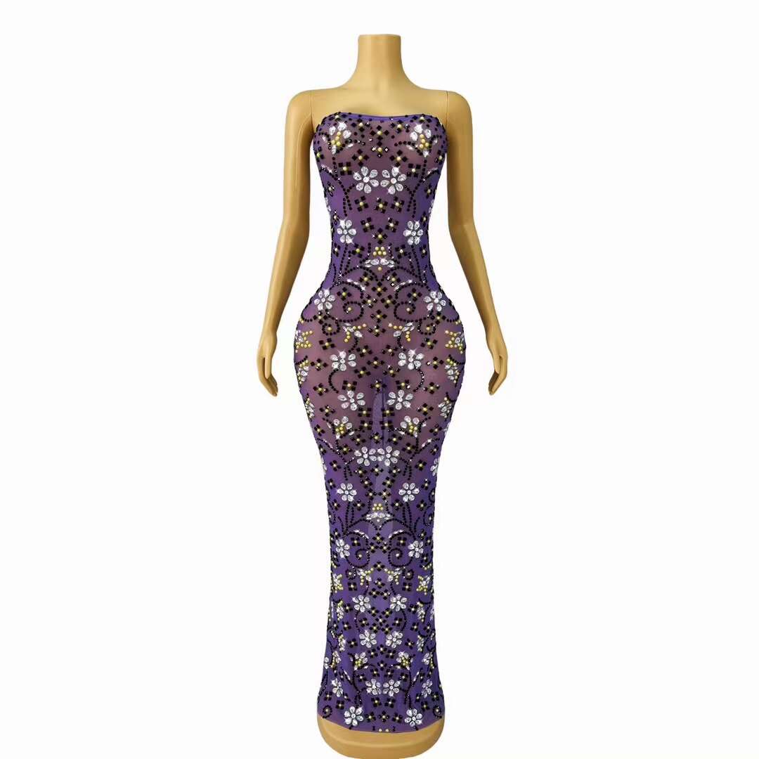 CELESINYI Heiyuhua Crystal Purple Studded Gown