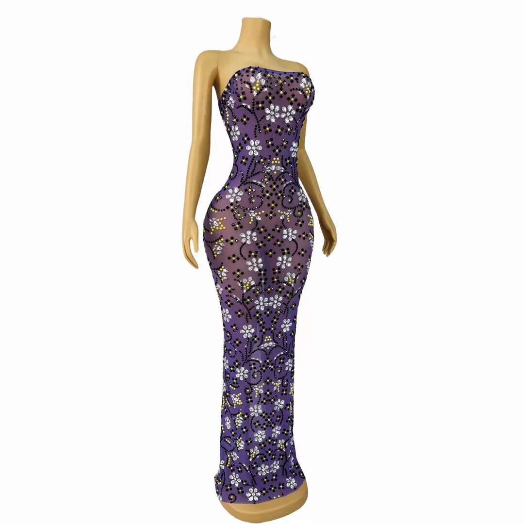 CELESINYI Heiyuhua Crystal Purple Studded Gown