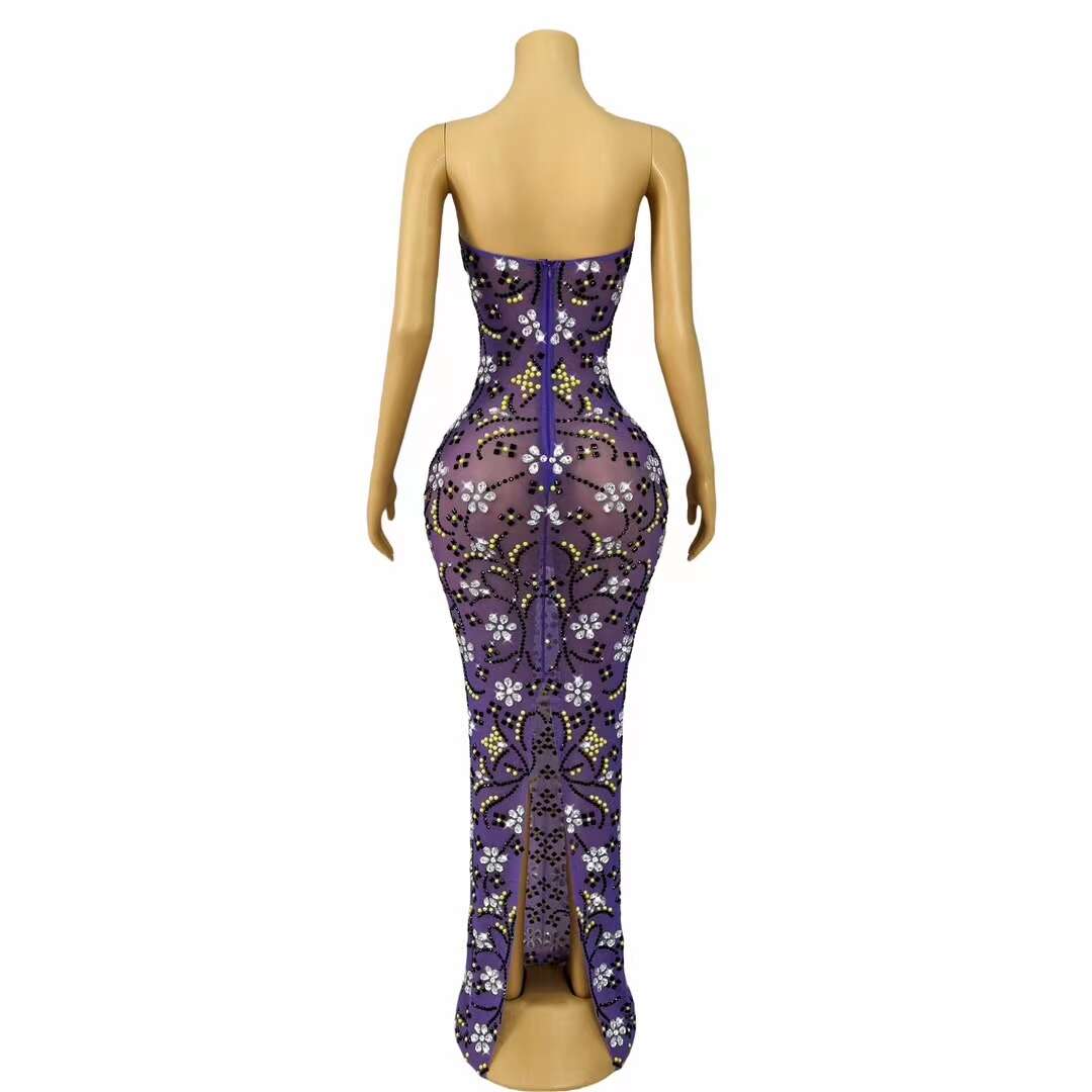 CELESINYI Heiyuhua Crystal Purple Studded Gown