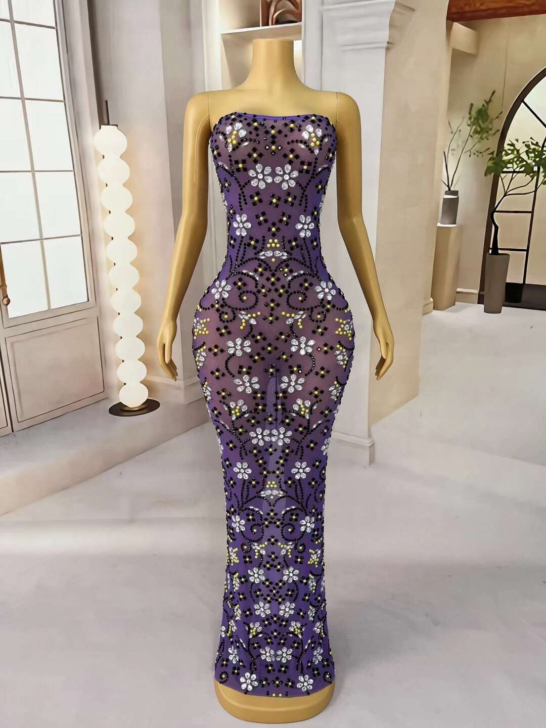 CELESINYI Heiyuhua Crystal Purple Studded Gown