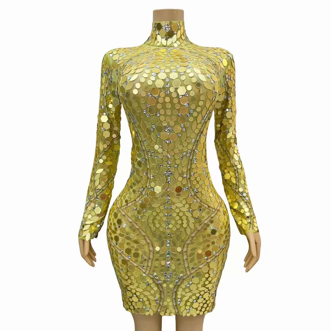 CELESINYI Maiya Crystal Gold Geometry Bodysuit