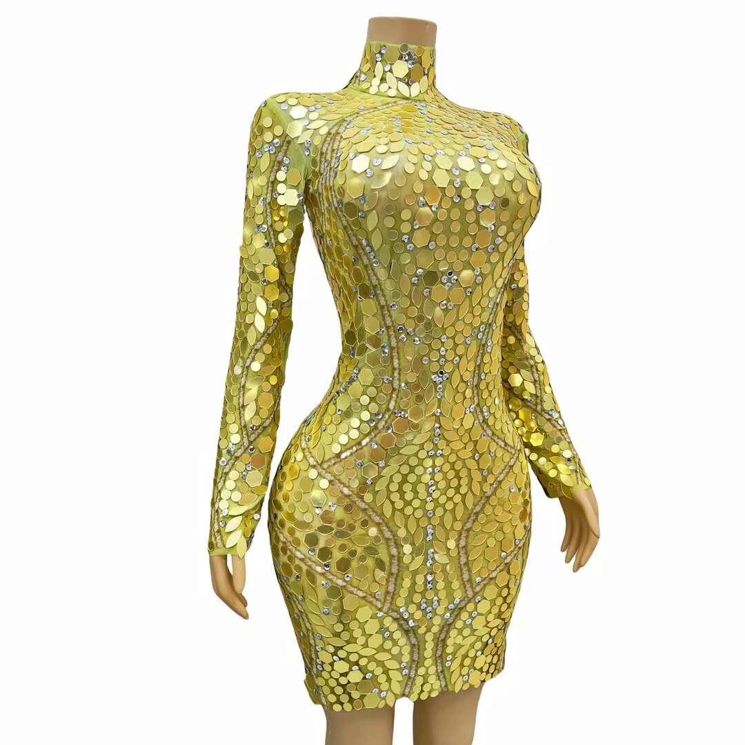 CELESINYI Maiya Crystal Gold Geometry Bodysuit