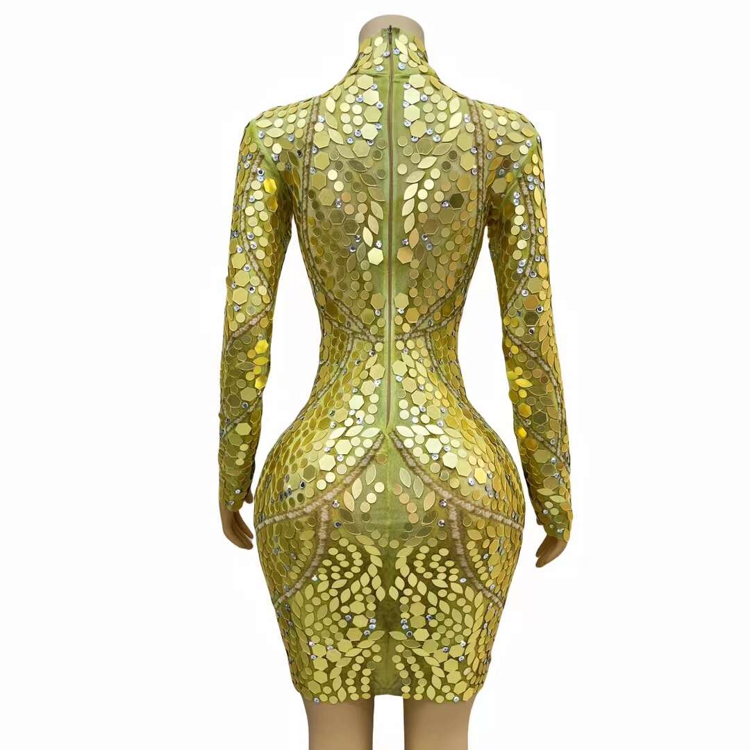 CELESINYI Maiya Crystal Gold Geometry Bodysuit