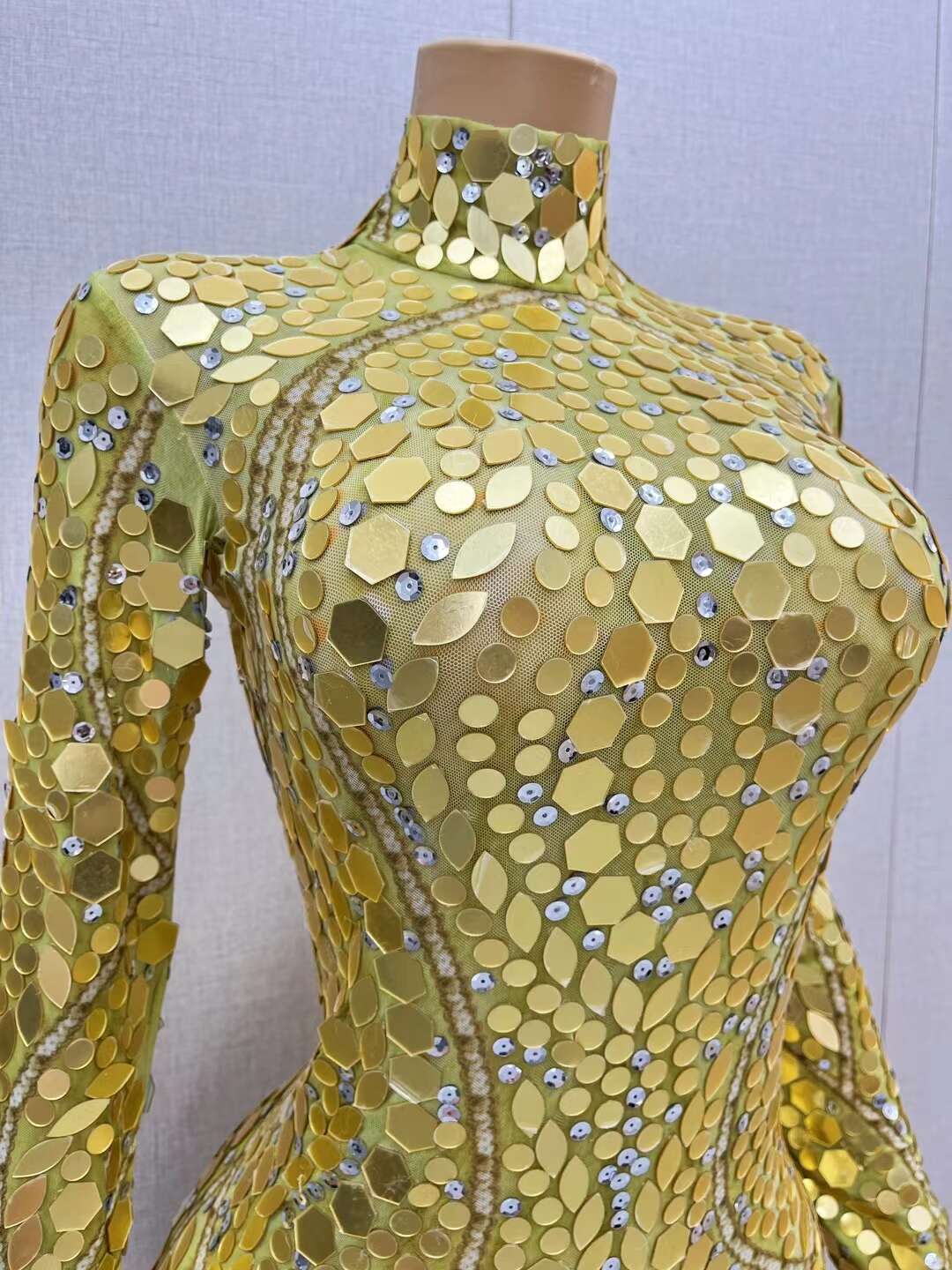 CELESINYI Maiya Crystal Gold Geometry Bodysuit