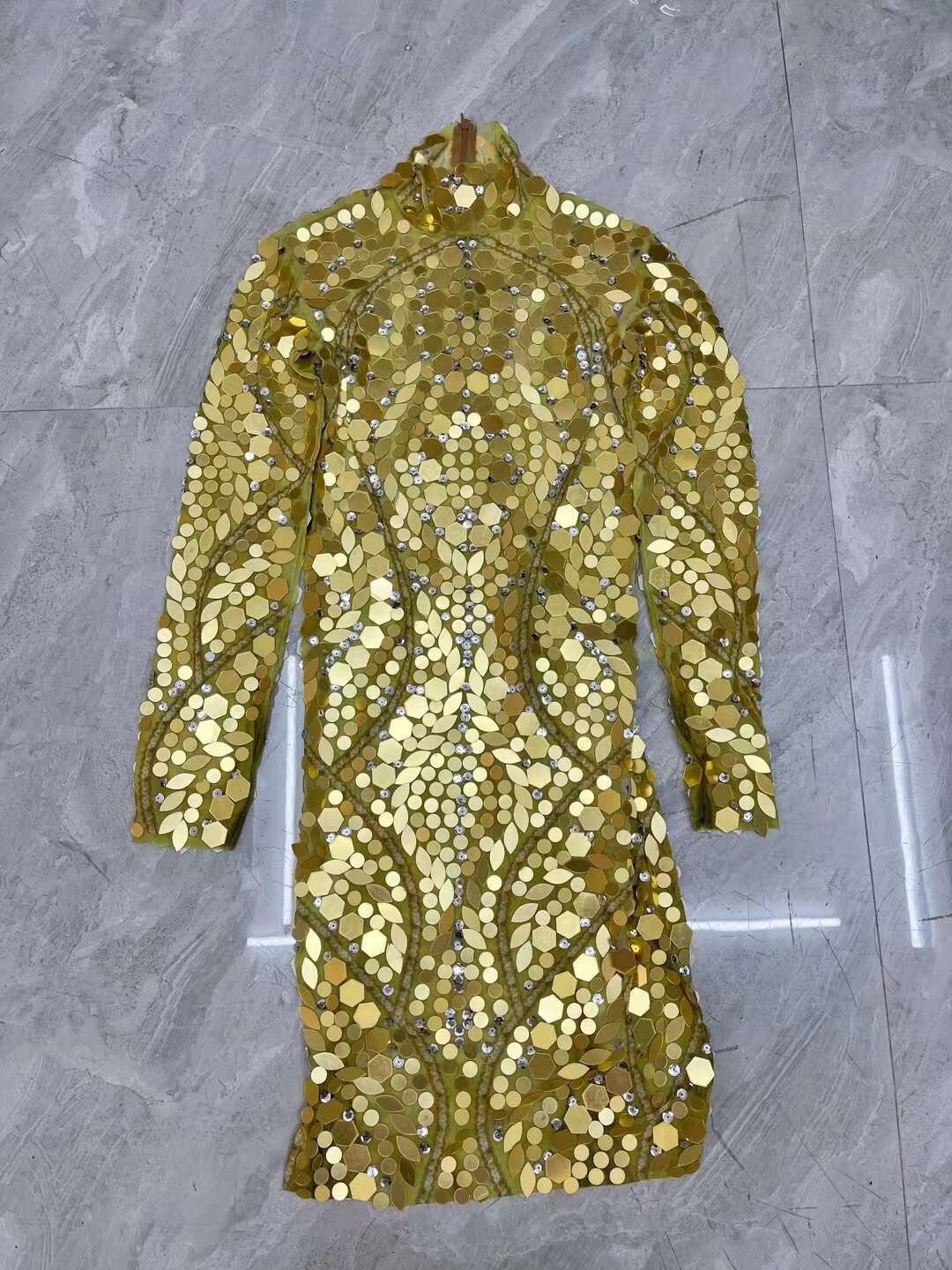 CELESINYI Maiya Crystal Gold Geometry Bodysuit