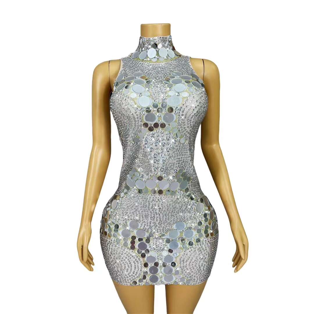 CELESINYI Bodian Crystal Mirror Dot Bodysuit