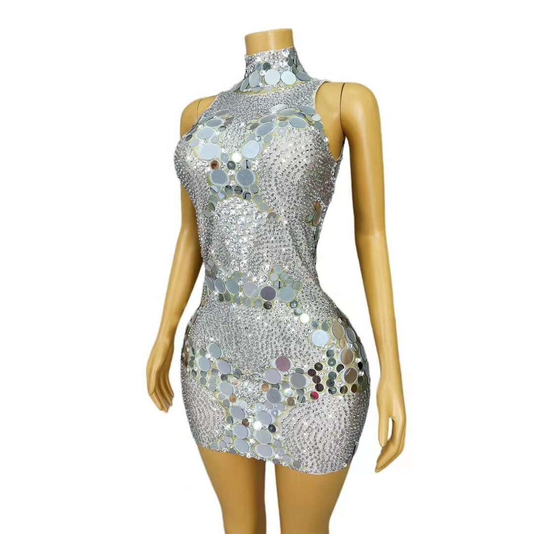 CELESINYI Bodian Crystal Mirror Dot Bodysuit