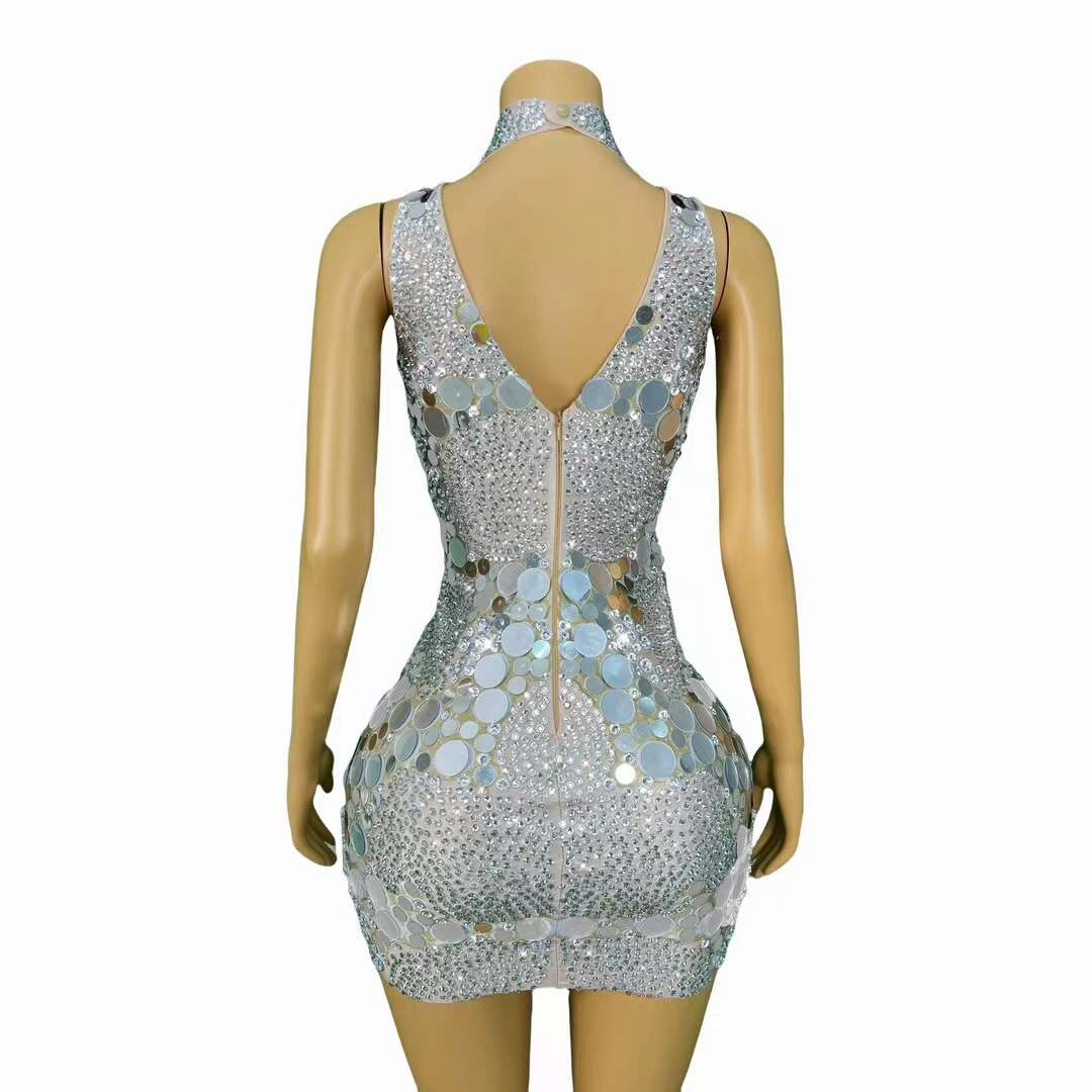 CELESINYI Bodian Crystal Mirror Dot Bodysuit