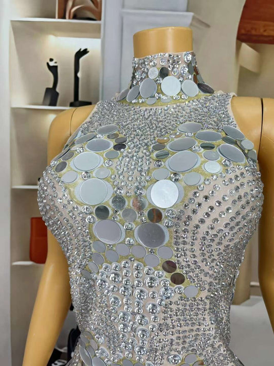 CELESINYI Bodian Crystal Mirror Dot Bodysuit