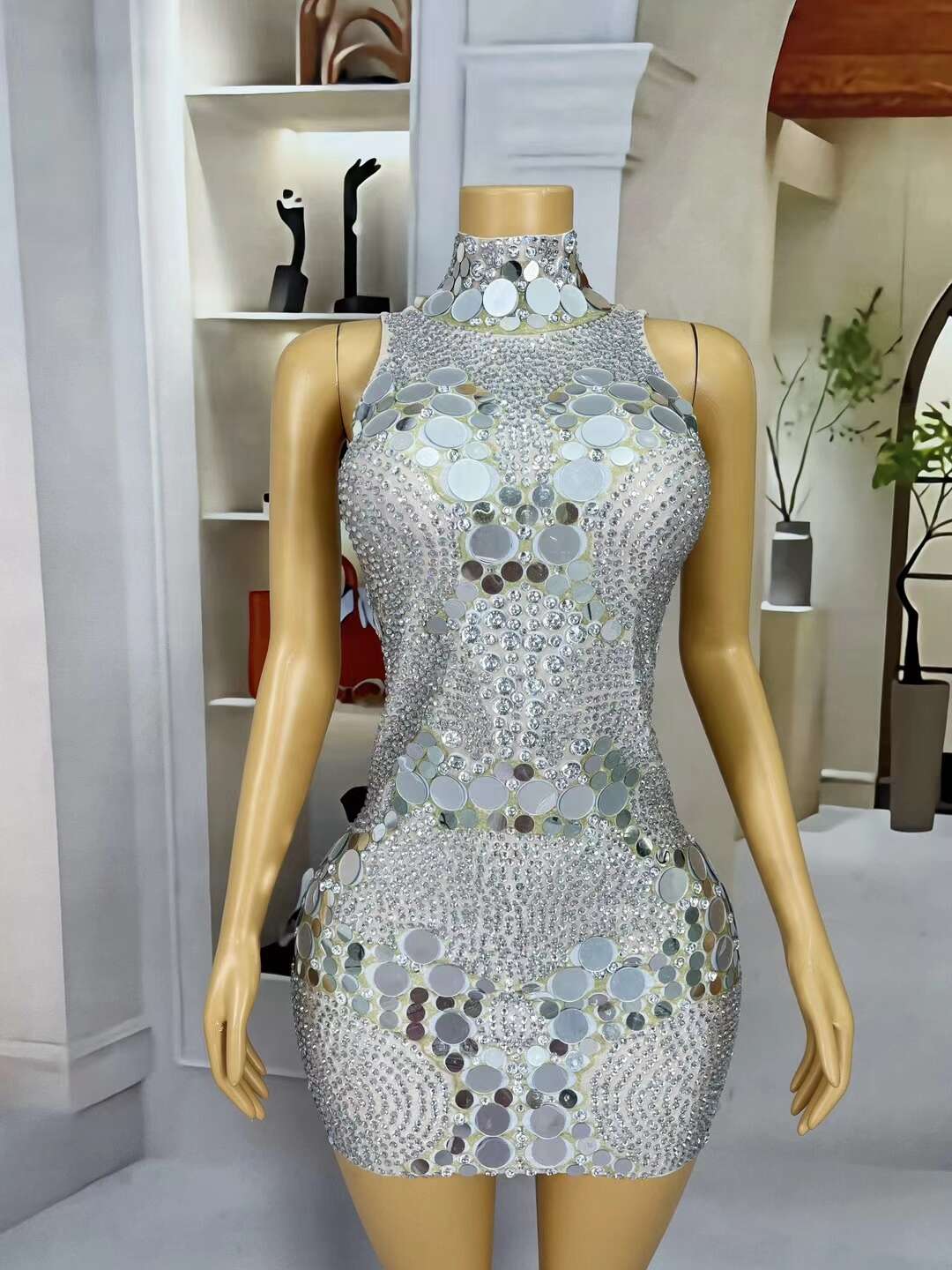 CELESINYI Bodian Crystal Mirror Dot Bodysuit