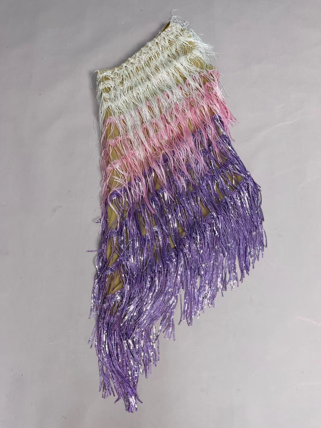 CELESINYI Sanseliusu Crystal Tri Color Fringe Mini Dress