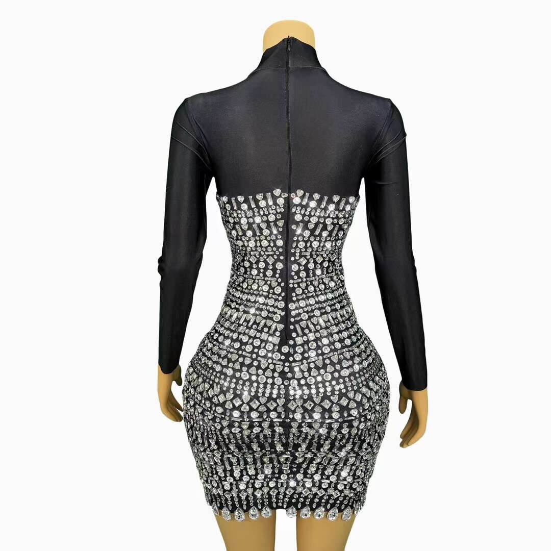 CELESINYI Lengyan Crystal Black Mini Dress