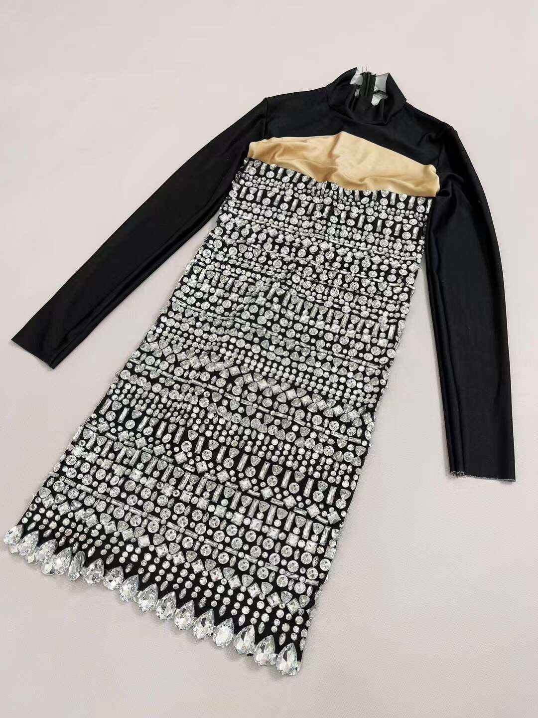CELESINYI Lengyan Crystal Black Mini Dress