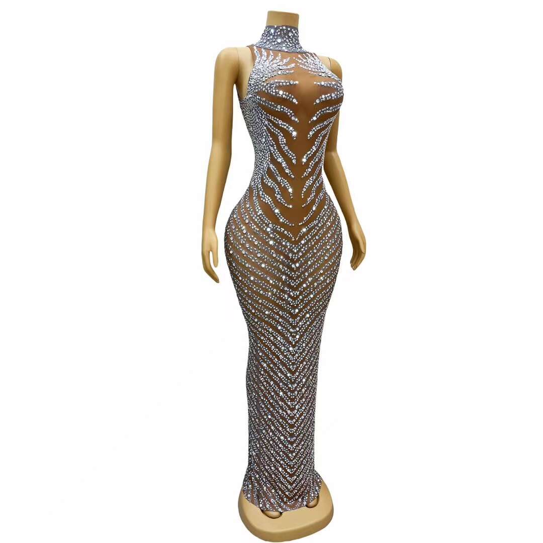 CELESINYI Liewen Crystal Chevron Gown