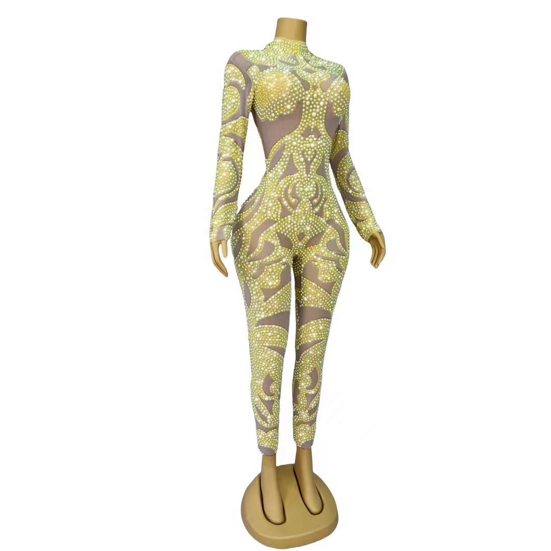 CELESINYI Baizhuhuan Crystal Lemon Pearl Maxi Gown