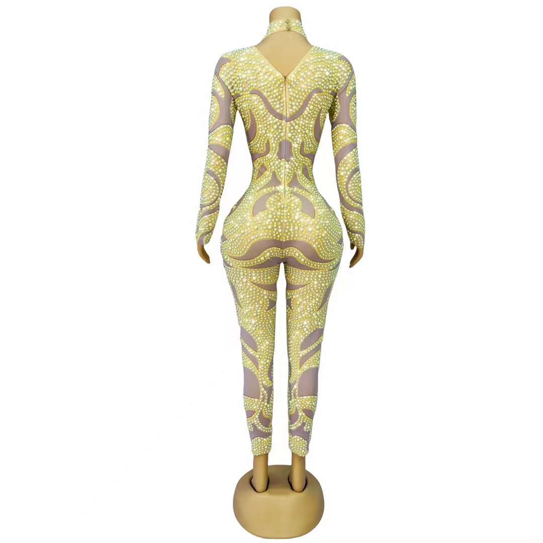 CELESINYI Baizhuhuan Crystal Lemon Pearl Maxi Gown